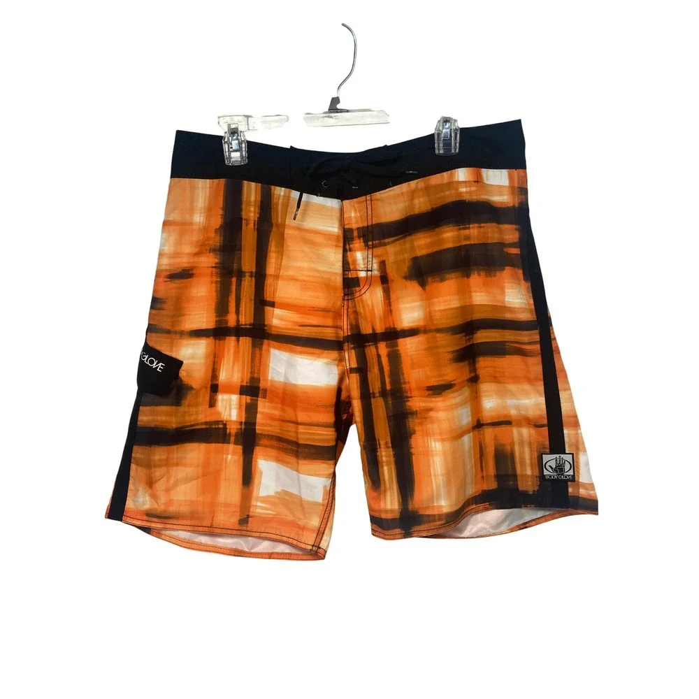 Body Glove Board Shorts Men's 34 Orange Black Abstract Swim Trunks Surf 10